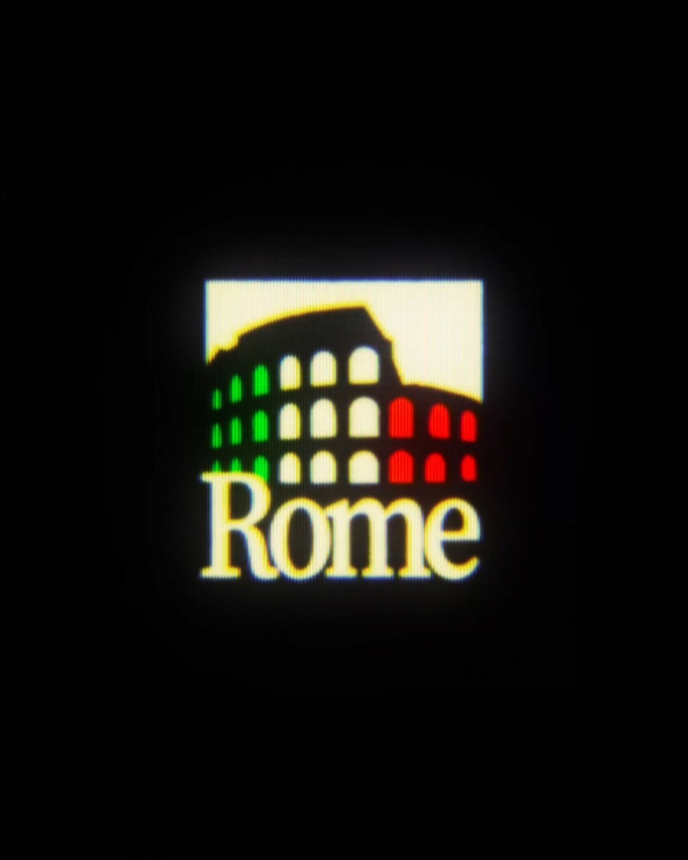 Logo featuring the word 'Rome' with a colored silhouette of a historical structure and green, white, and red accents representing the Italian flag.