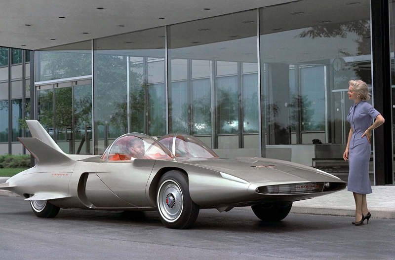 GM Firebird III concept car with twin bubble canopies and dramatic fins