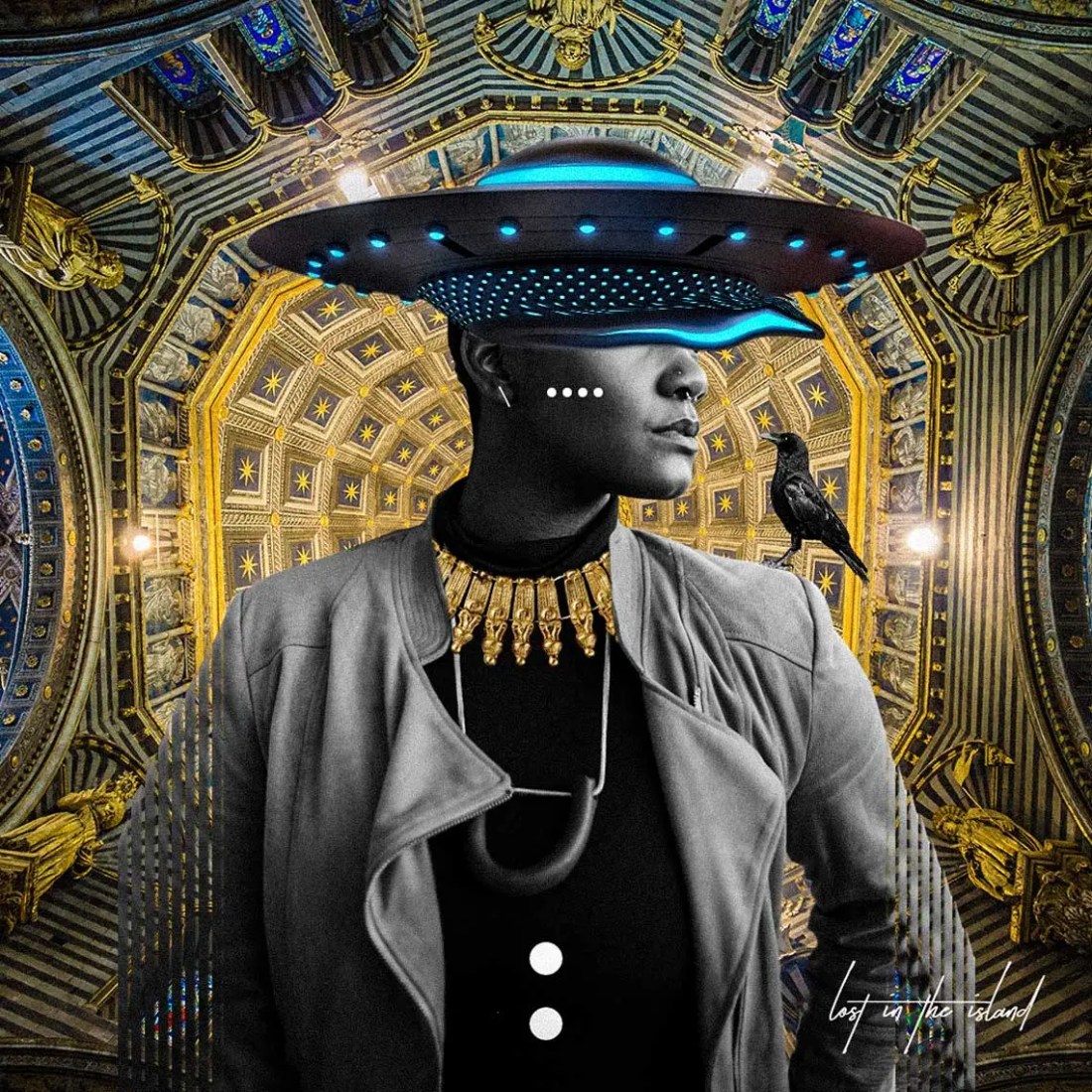 Kaylan Michel Afrofuturist collage portrait in vivid color