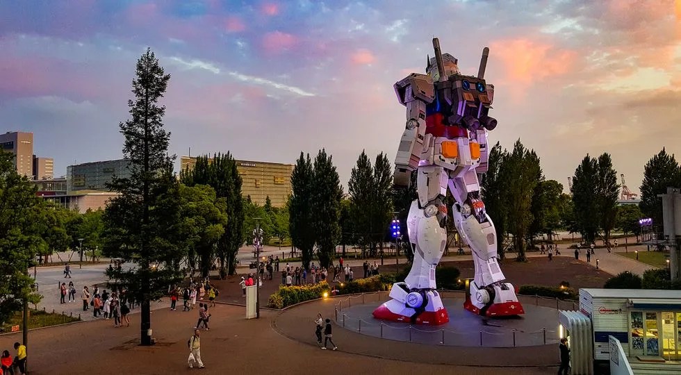 The giant walking Gundam robot statue in Yokohama, Japan
