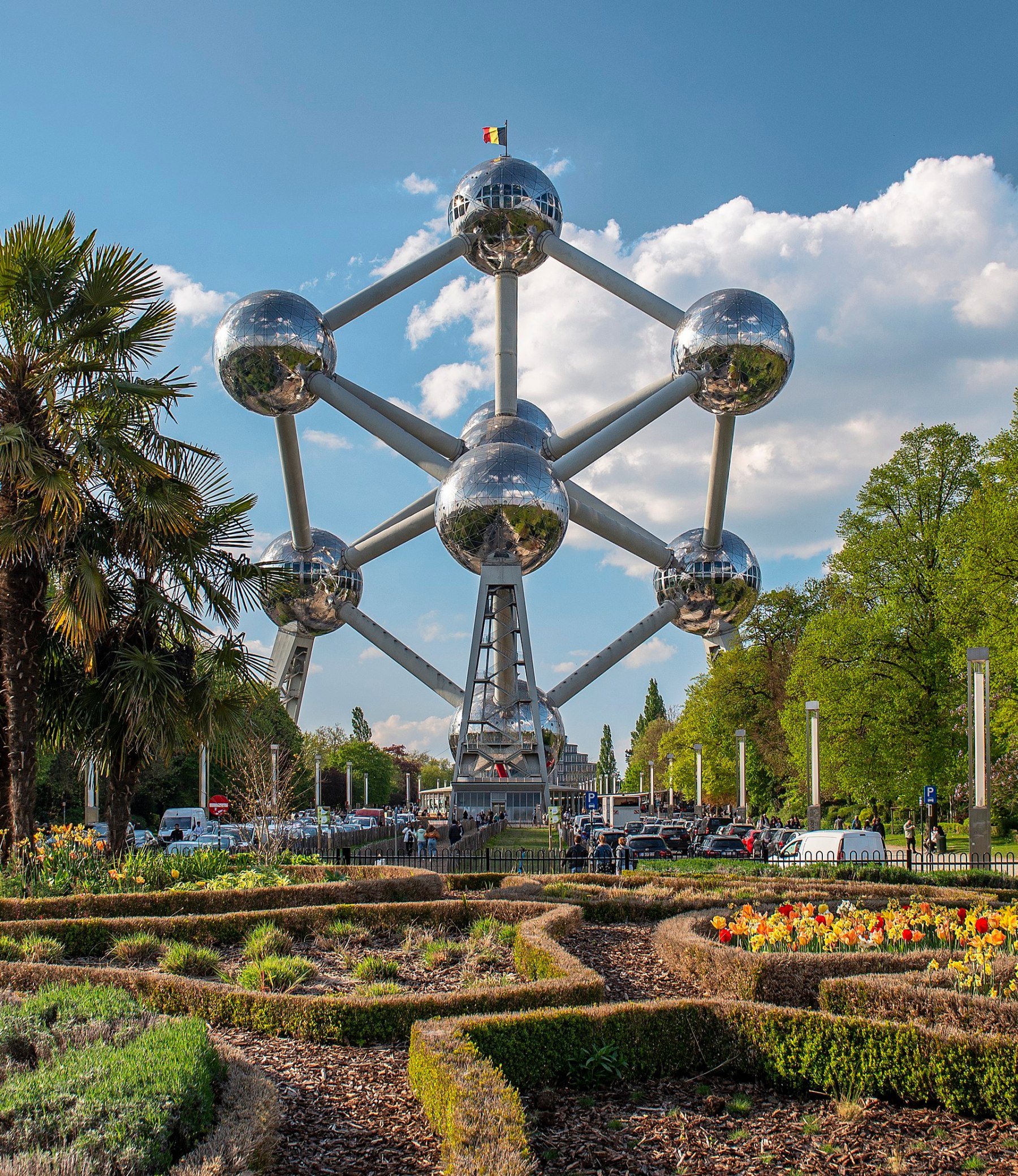 The Atomium in Brussels, nine stainless steel spheres against the sky