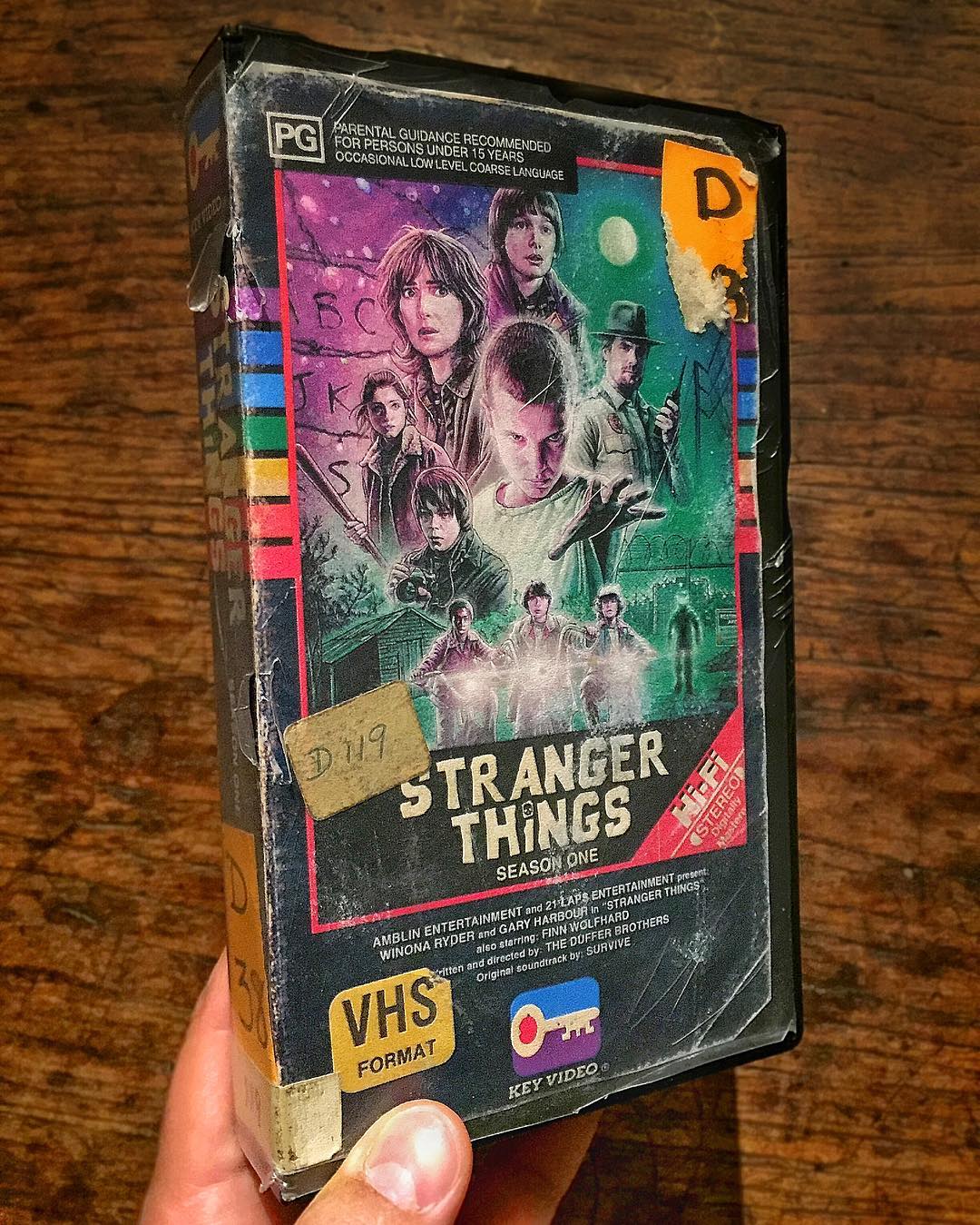 Modern film reimagined as a worn 1980s VHS videocassette cover